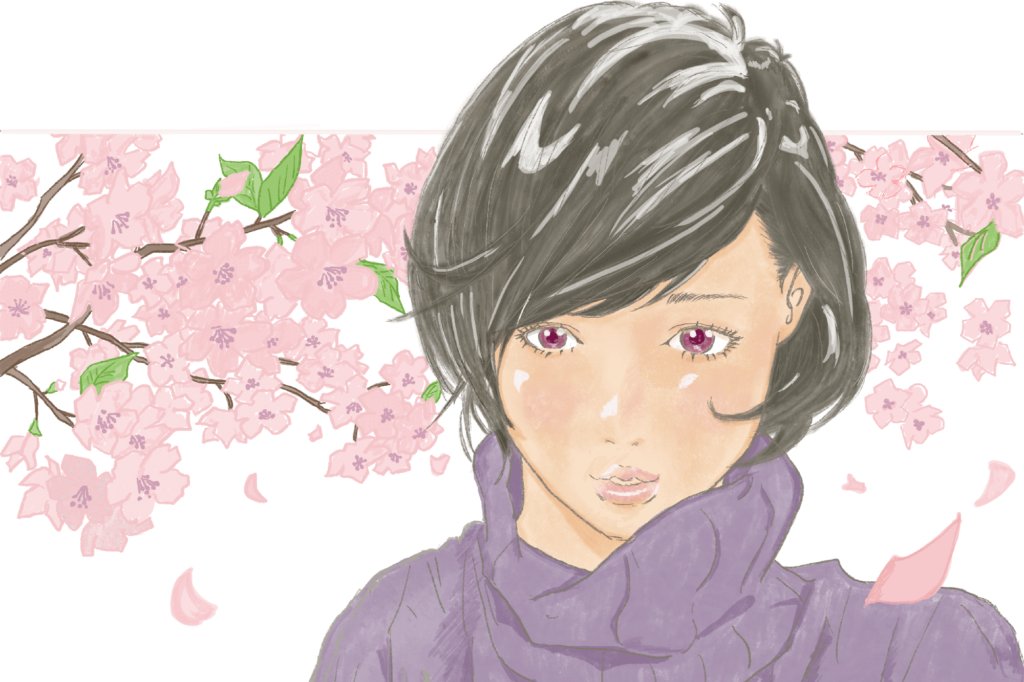 イラスト：桜と女性