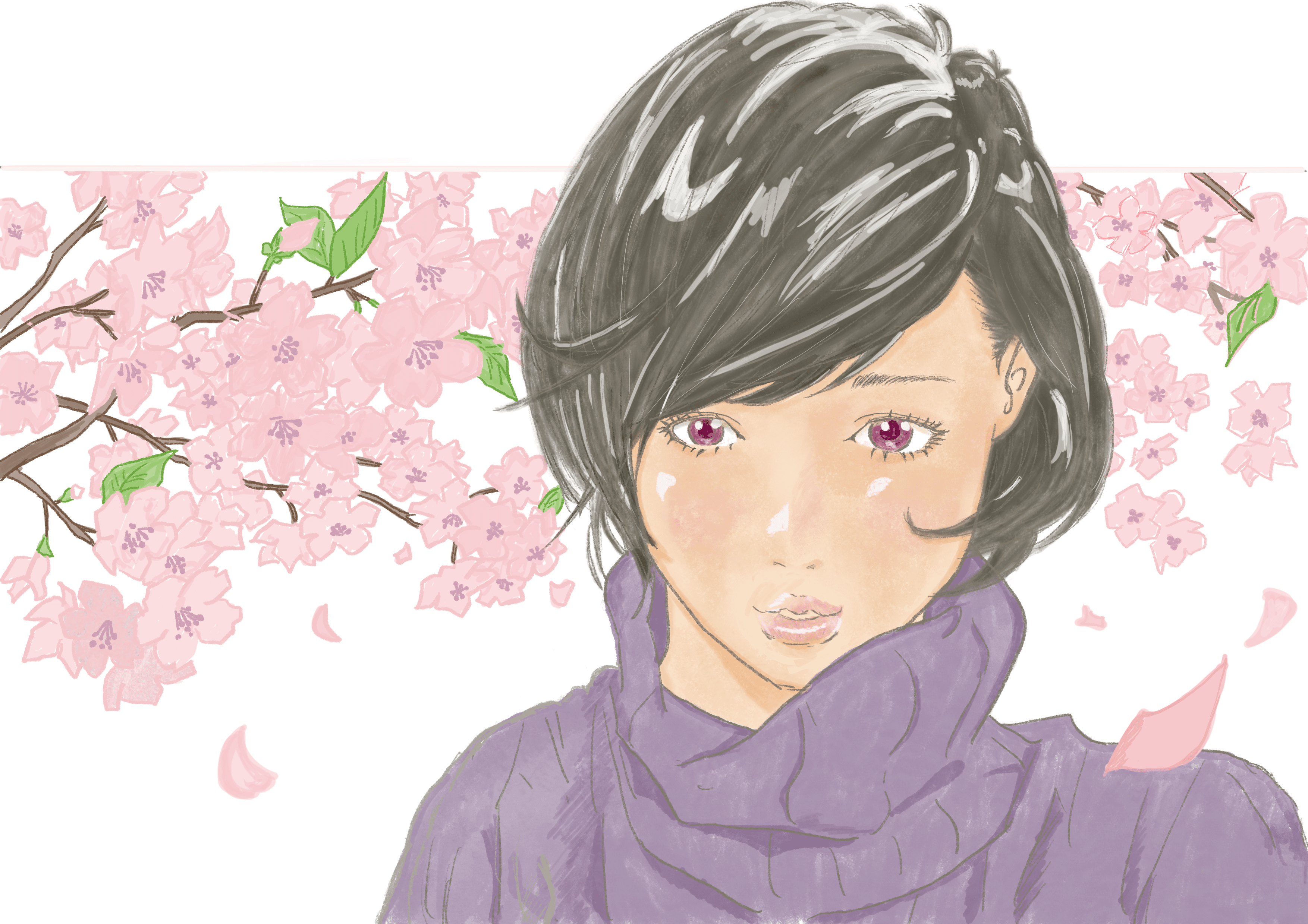 イラスト 桜と女性 ホームページ制作 福岡 宗像 北九州 カケルデザイン Kakeru Design