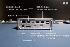 CalDigit TS3 Plus Thunderbolt 3 ドックの接続ポート内容：裏面