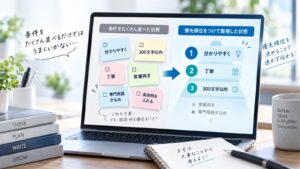 条件をたくさん並べた状態と、優先順位をつけて整理した状態の比較