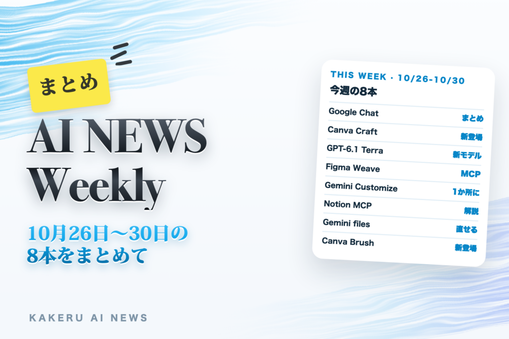 今週のAI NEWSまとめ（10/26〜10/30）｜Canva Brush、GPT-6.1 Terra、Notion MCP、Geminiのファイル編集ほか8本と「作る」から「直す」へ