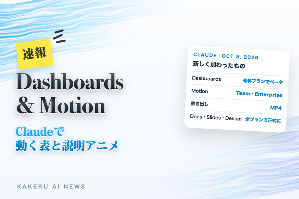 Claude DashboardsとMotion登場｜データにつながる表と、コードで動く説明アニメ。Docs・Slides・Designは無料プランでも正式に