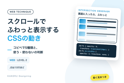 スクロールでふわっと表示するCSSの動き。コピペで5種類と、使う・使わないの判断