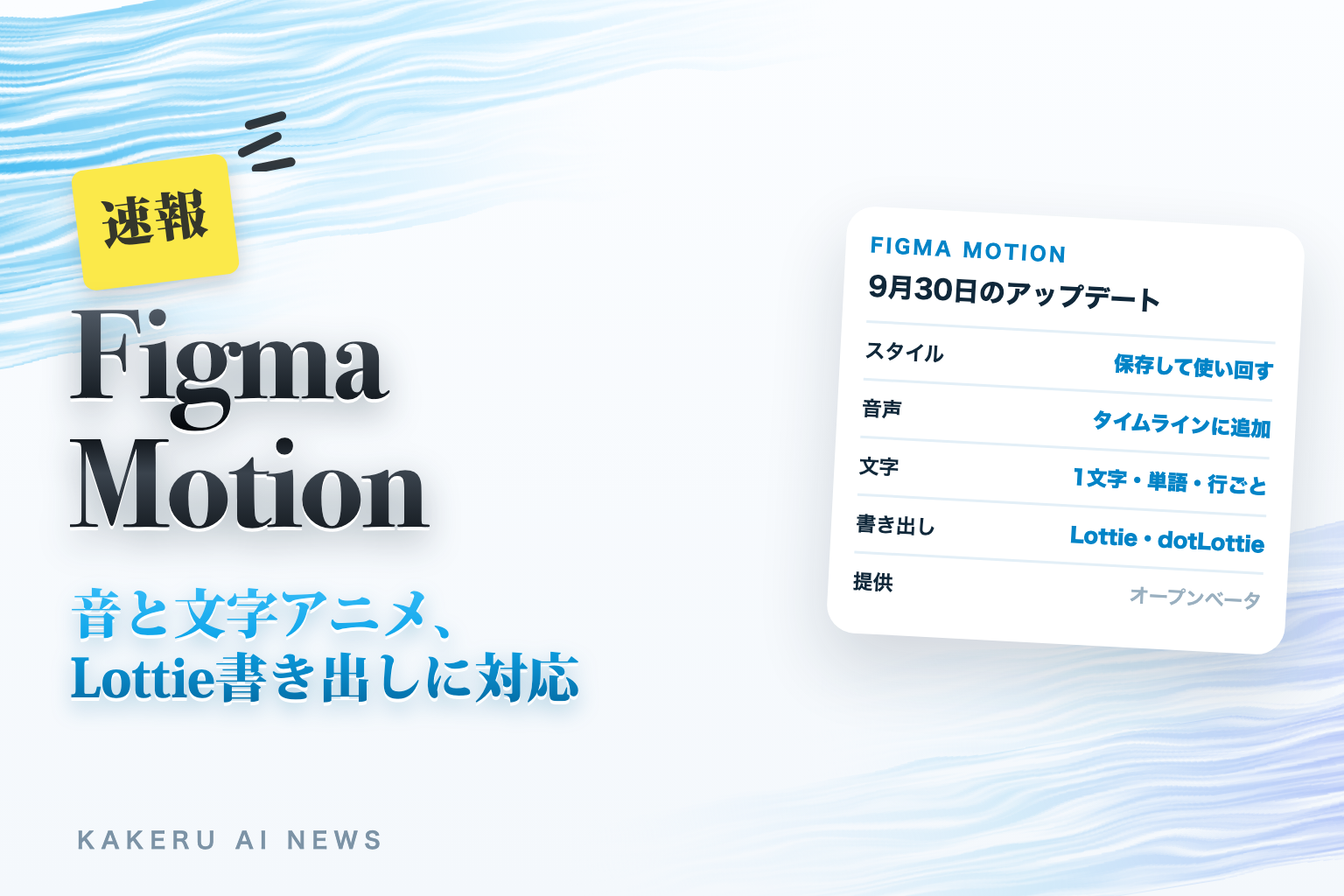Figma Motion 音と文字アニメ、Lottie書き出しに対応