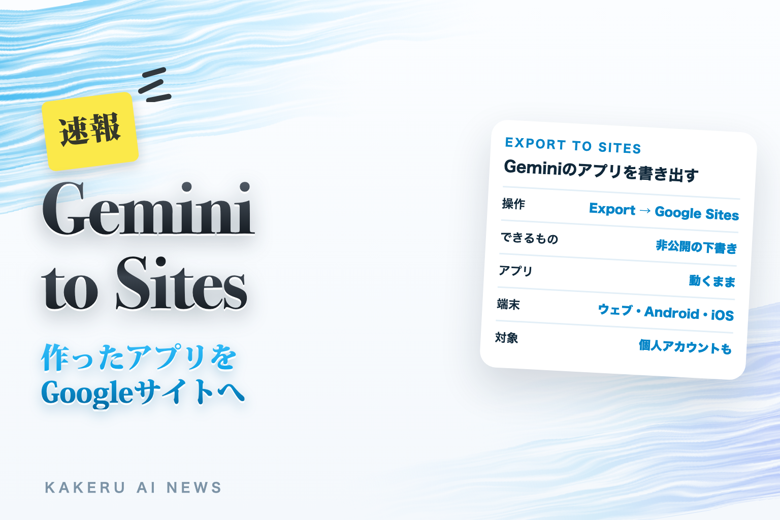 速報 Gemini to Sites 作ったアプリをGoogleサイトへ