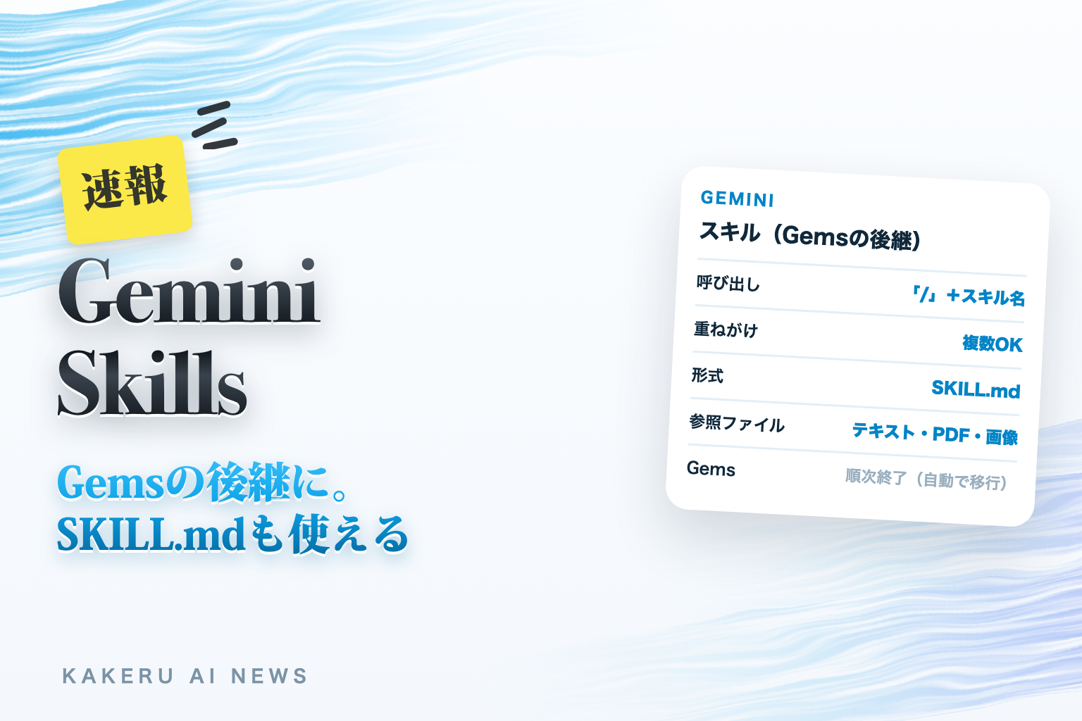 Gemini Skills Gemsの後継に。SKILL.mdも使える